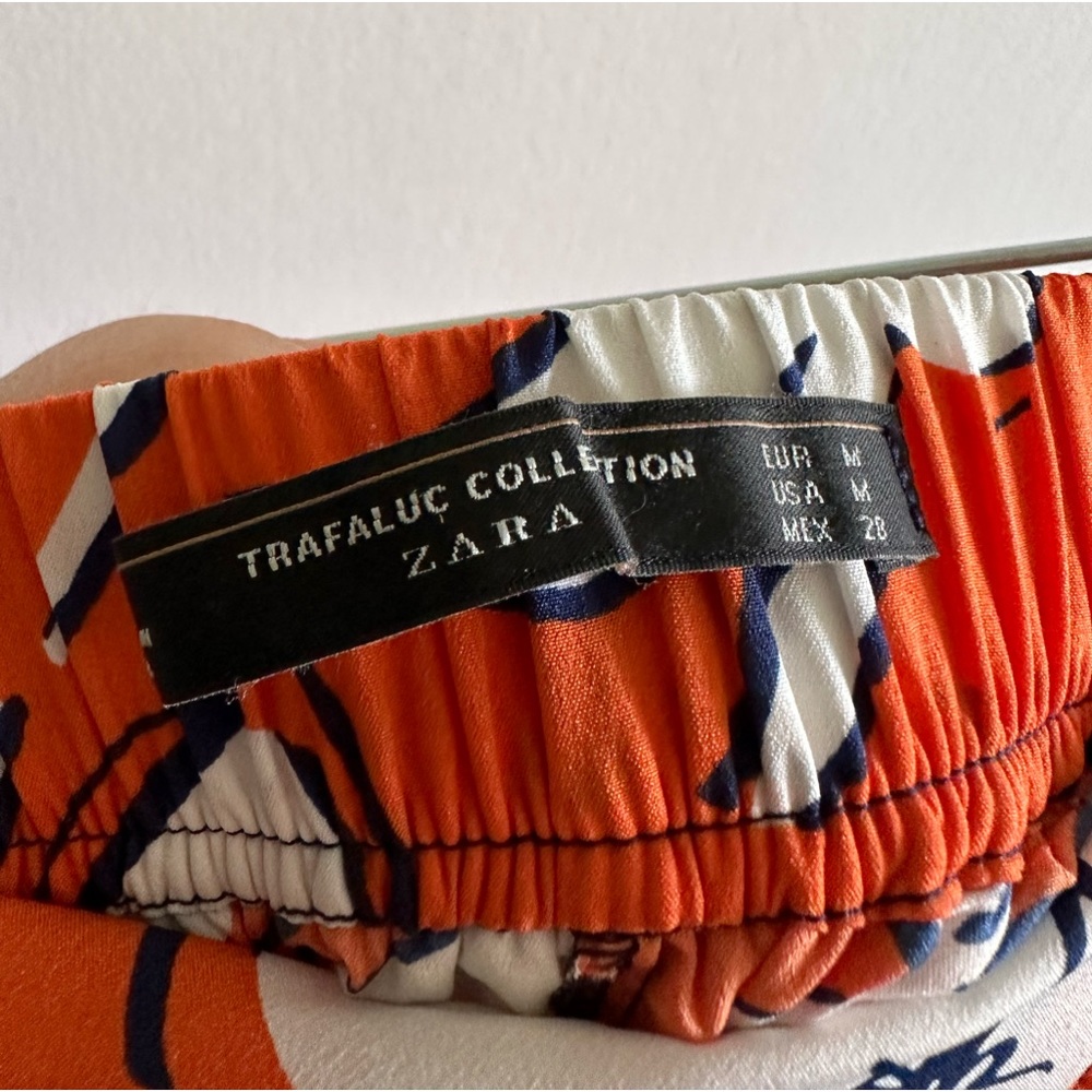 ZARA Trafaluc Orange/White Floral Print Wrap Skort Pants size Medium EUC - Picture 12 of 12